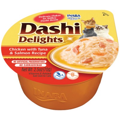 Inaba churu Dashi Delights Pollo con Atún y Salmón - Complemento alimentario para gatos
